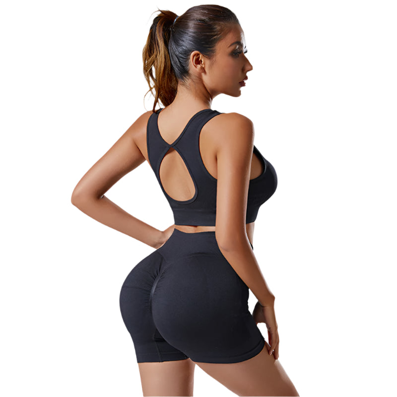 Women's 2PC Seamless Yoga Vest and Shorts Set